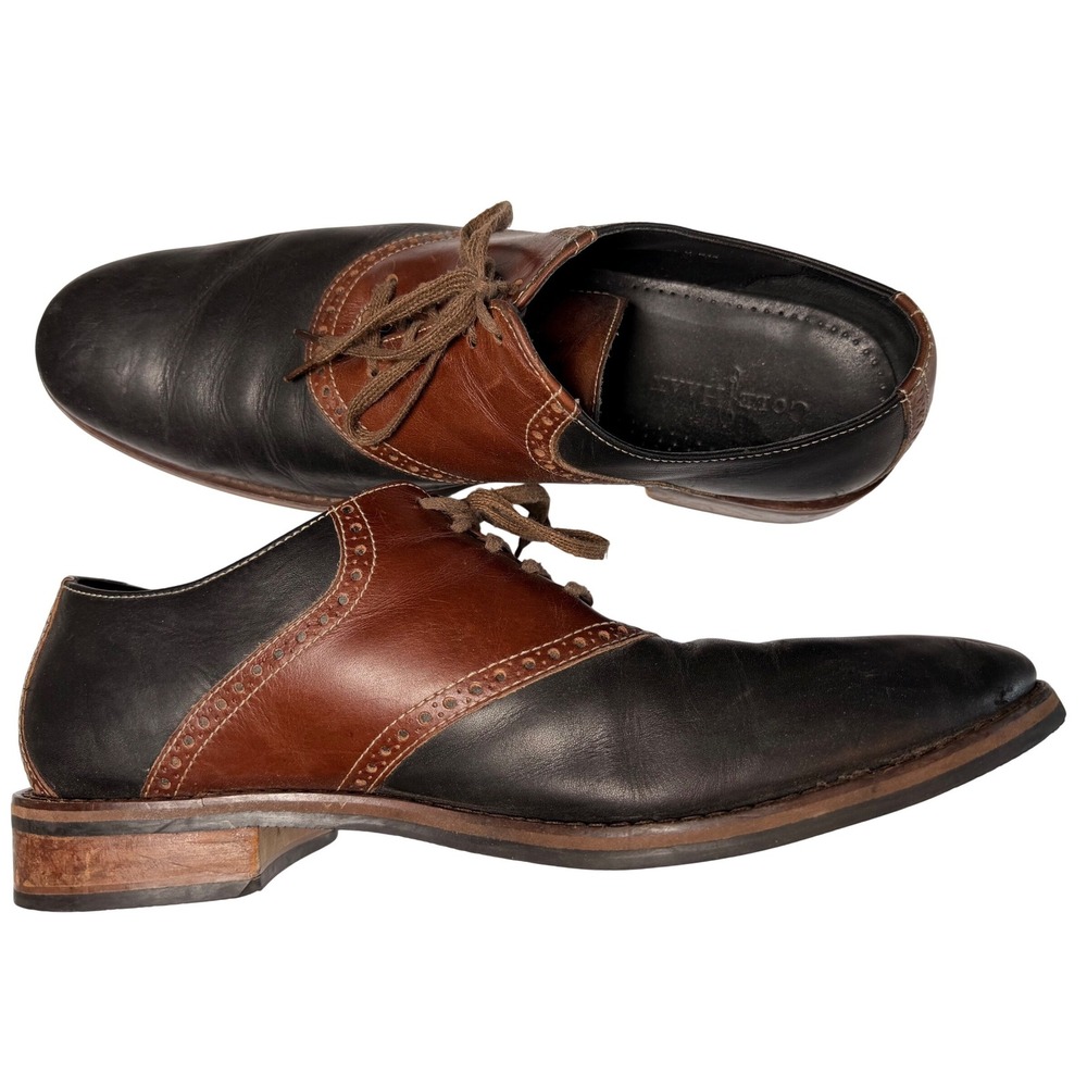 Cole Haan Men's Saddle Shoes Black Brown Leather Lace Up‎ Oxford Dress Size 13 M